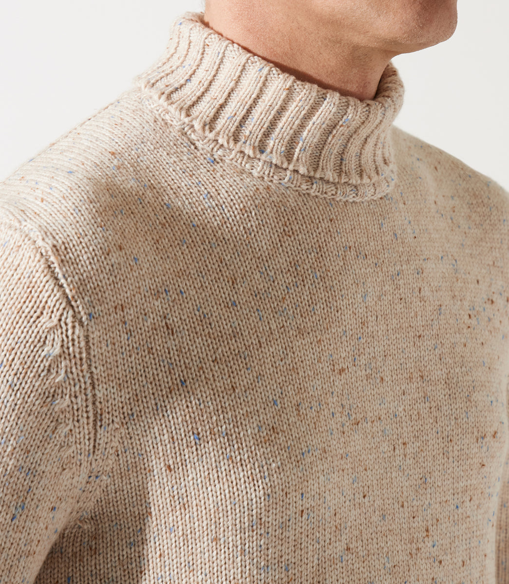 Pull homme col cheminée beige