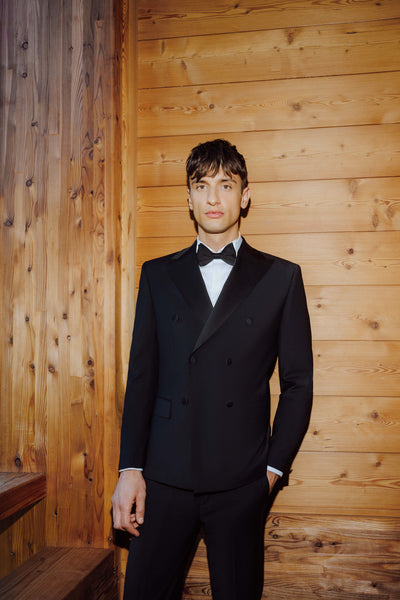 Black double-breasted suit