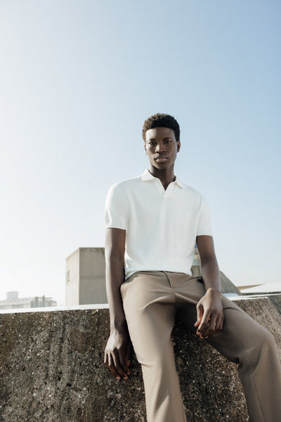 Polo col ouvert en maille ecru - IZAC