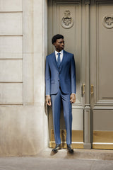 Costume 2 boutons laine majoritaire bleu - IZAC