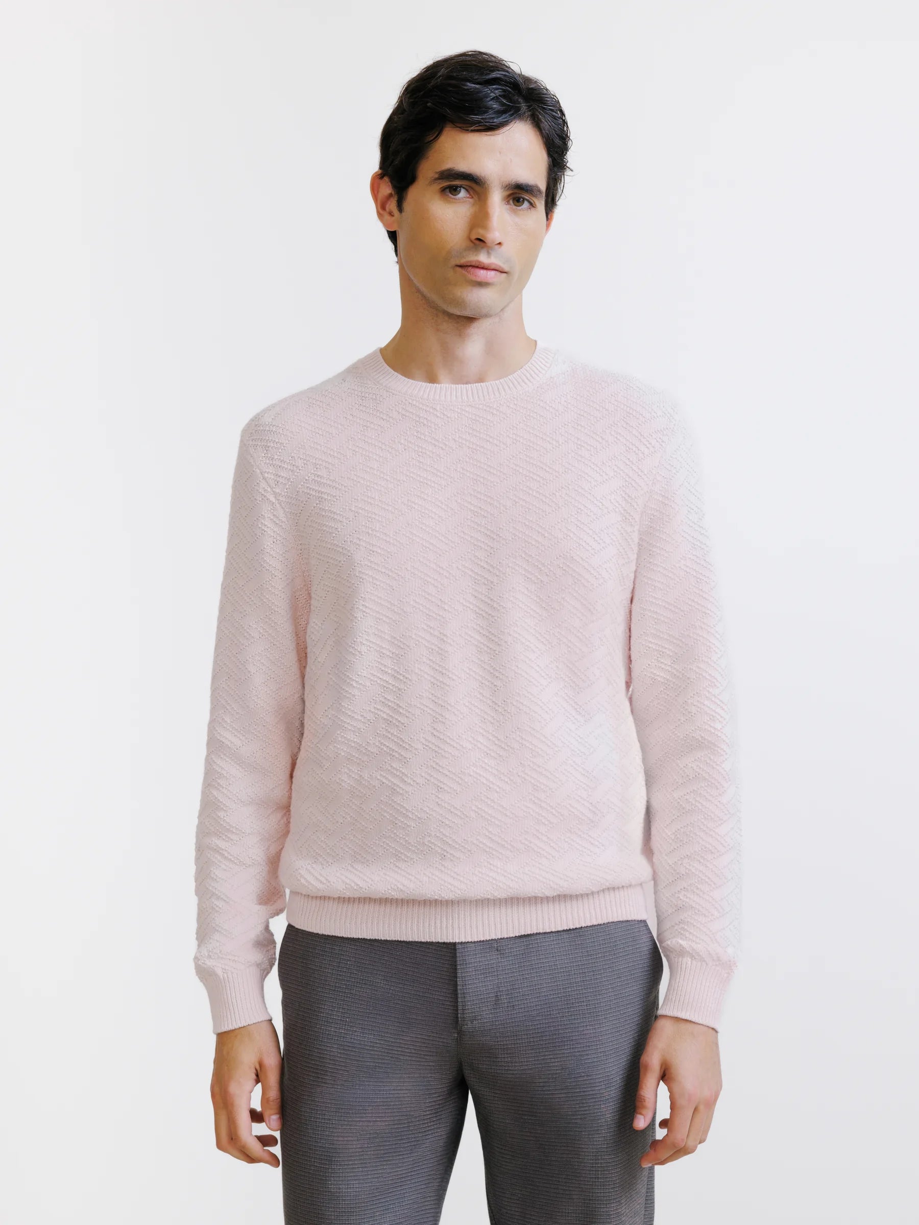 Pull jacquard col rond rose