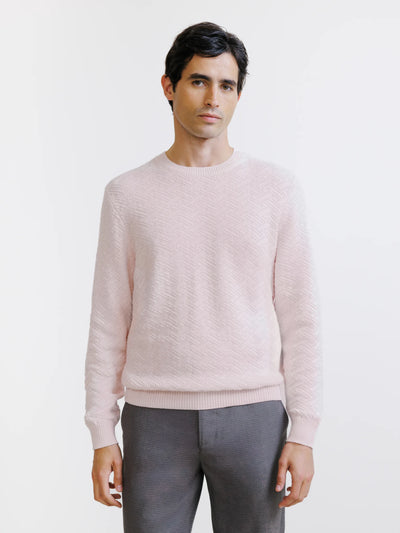 Pull jacquard col rond rose