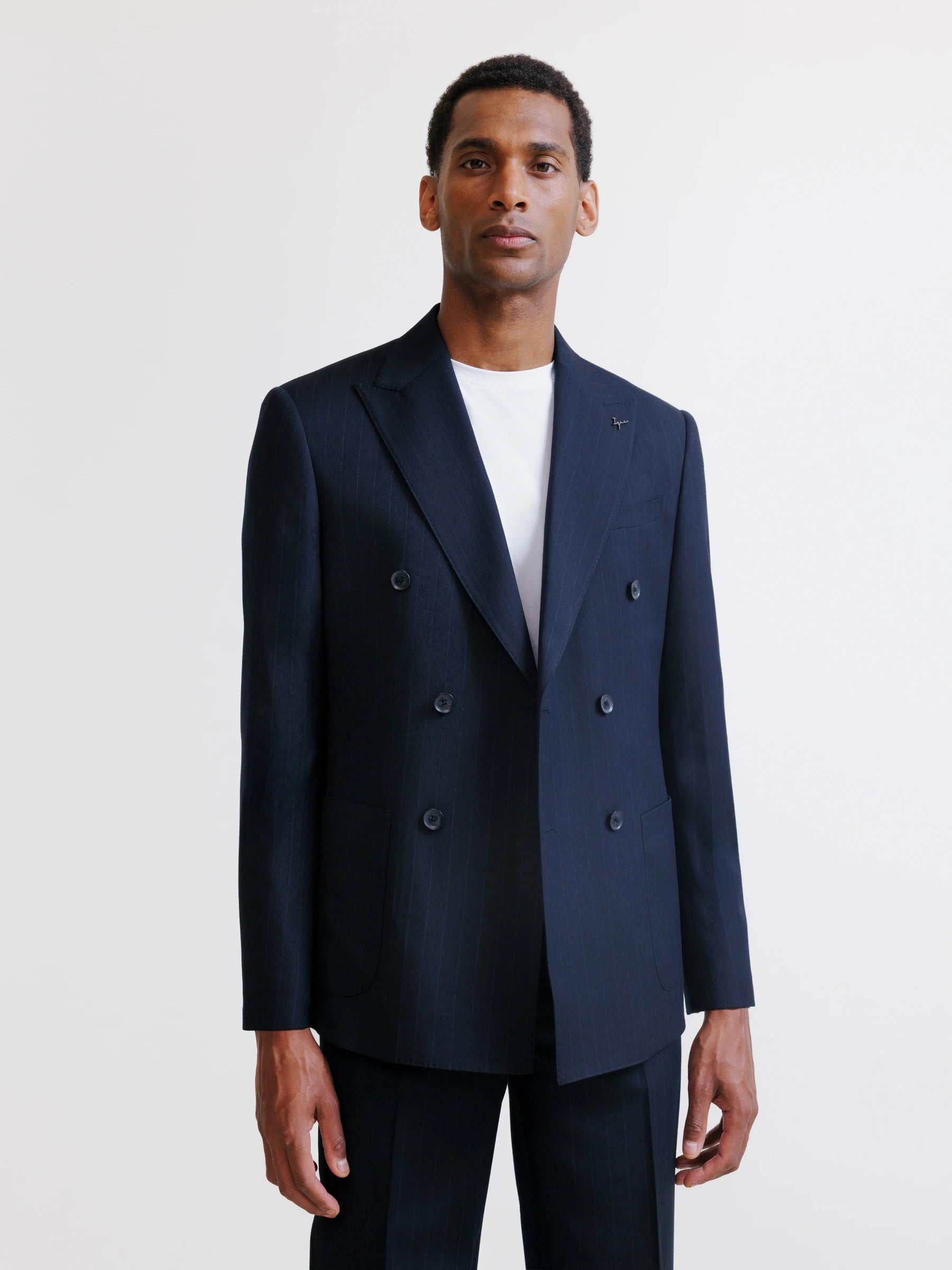 Costume croisé rayé marine