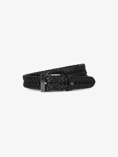 Ceinture tressée en cuir noir