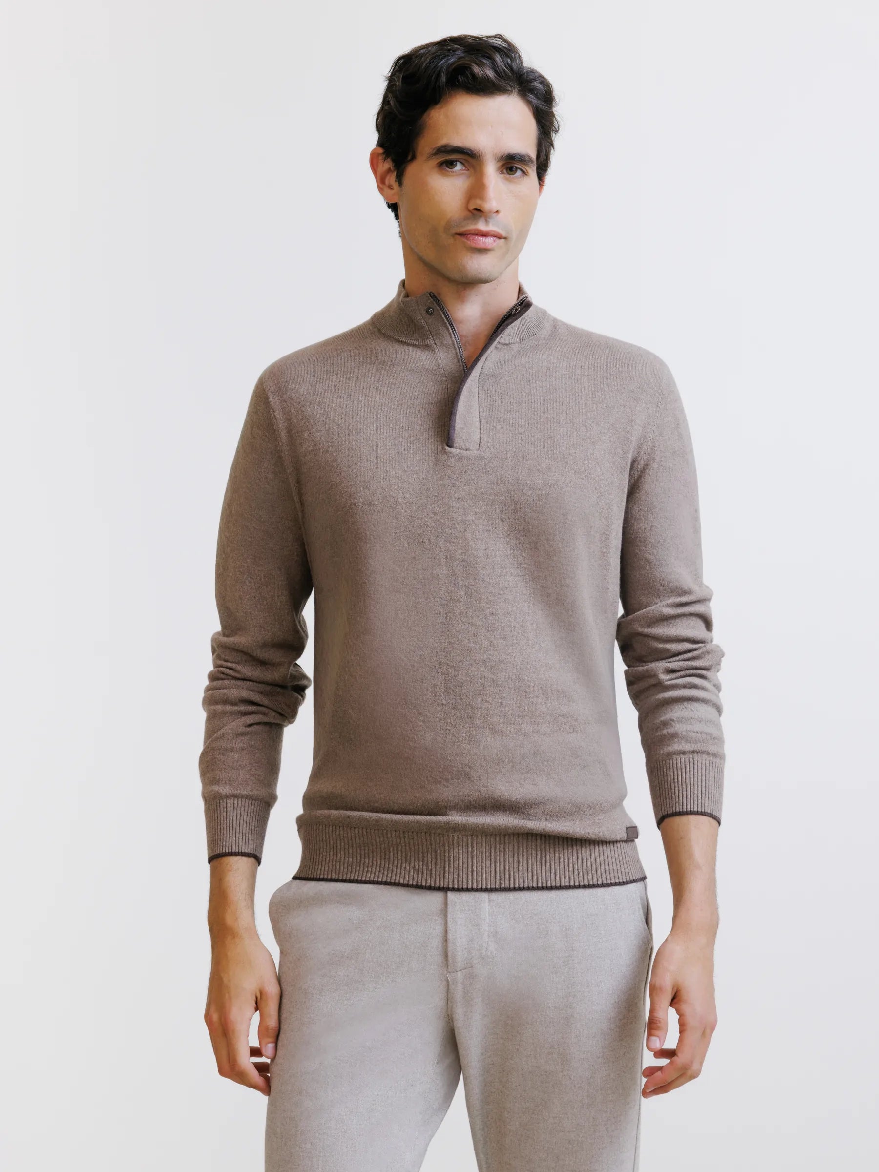 Pull col montant taupe