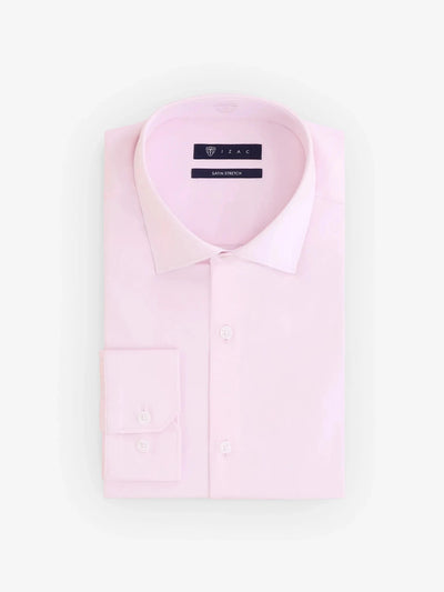 Chemise slim en satin de coton rose clair - IZAC