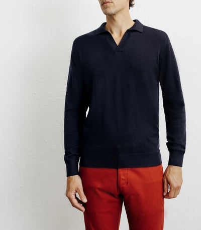 Navy merino wool polo-neck sweater