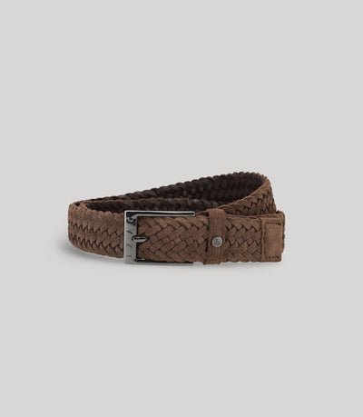 Ceinture tressée en cuir nubuck marron - IZAC