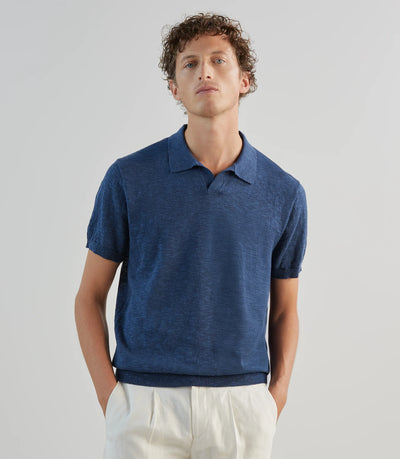 Polo à col ouvert en maille marine - IZAC