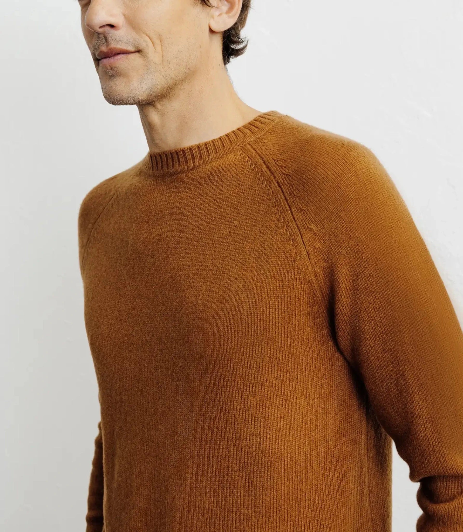 Pull en laine col rond camel foncé - IZAC