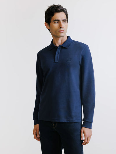Polo manches longues col boutonné marine