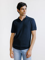 Polo col ouvert en maille marine