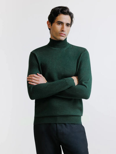 Pull col roulé en laine mérinos vert foncé - IZAC