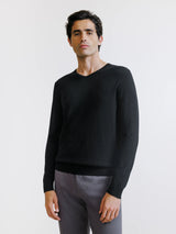 Black merino wool V-neck sweater