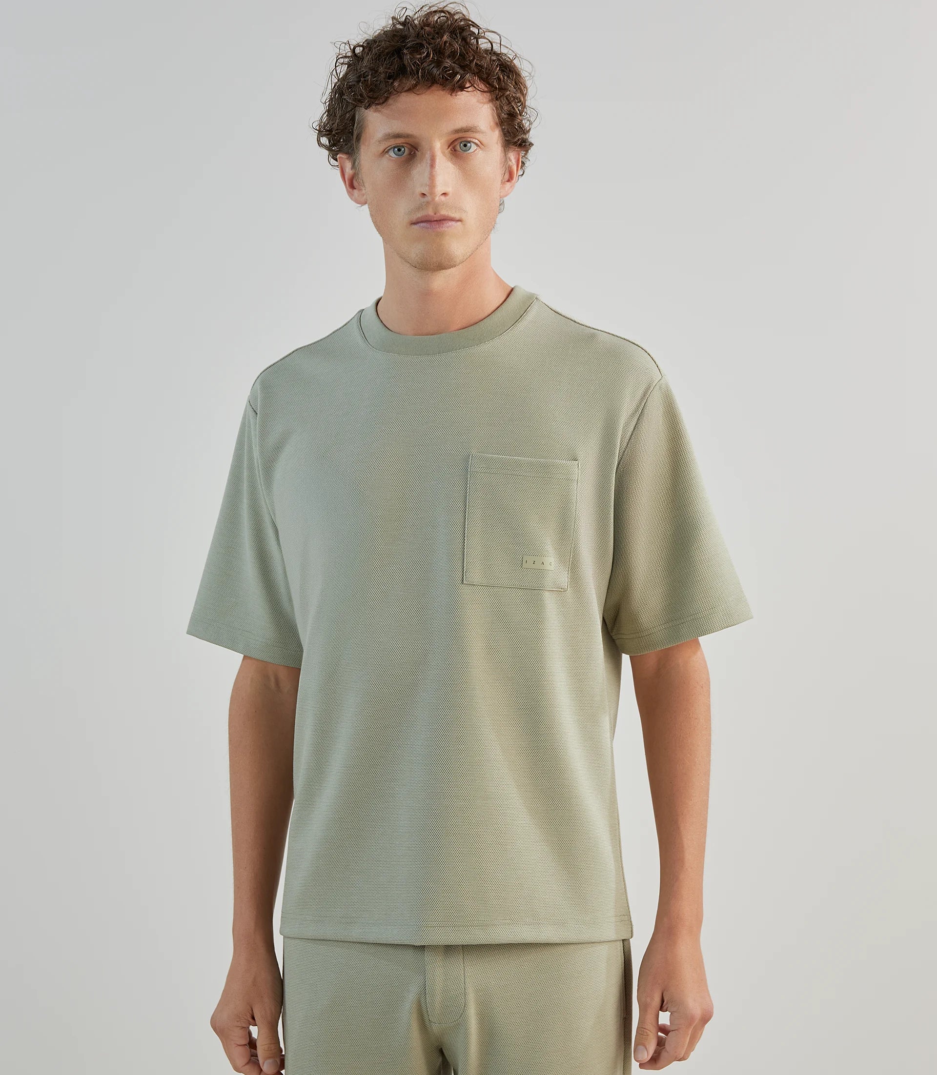 T-shirt col rond en jeu de points kaki - IZAC