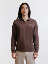 Polo manches longues col ouvert marron