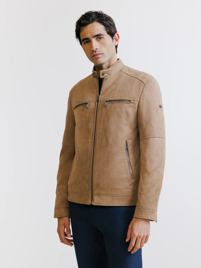 Camel suede biker jacket