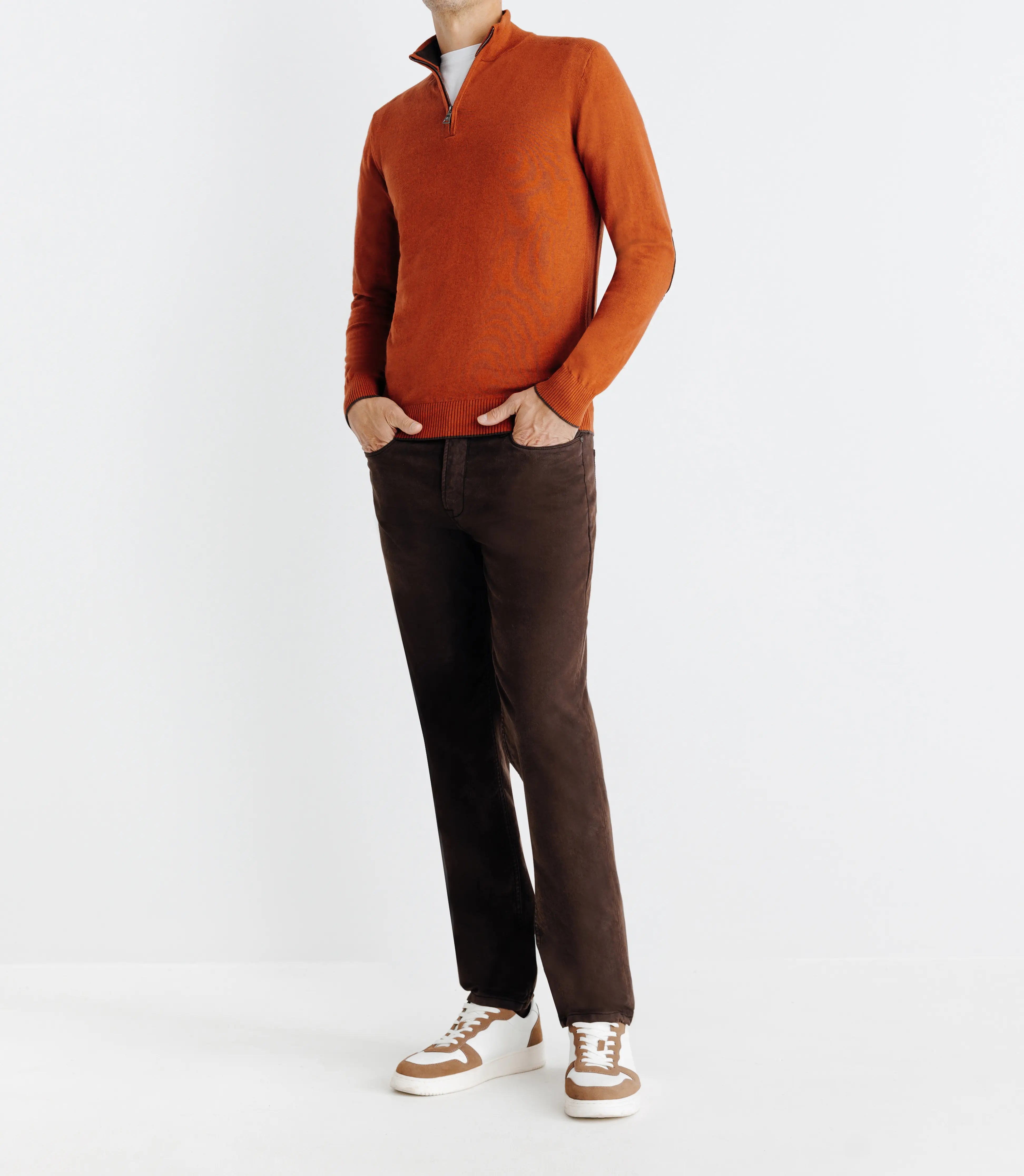 Pull coton/cachemire col zippé brique - IZAC