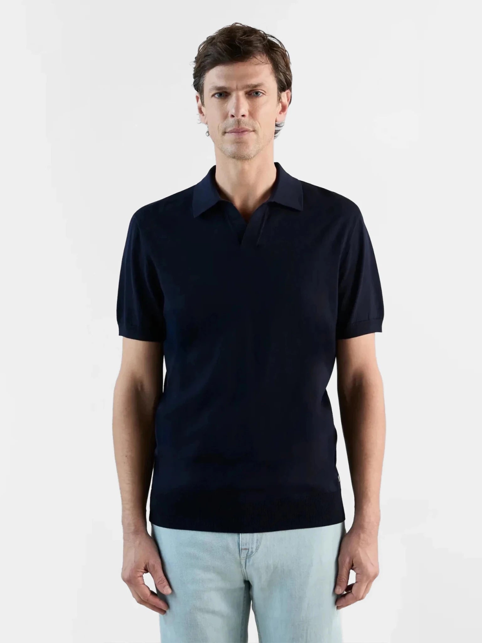Polo col ouvert en maille marine - IZAC