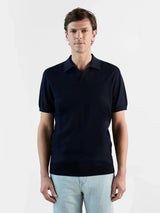 Navy knit open-neck polo shirt