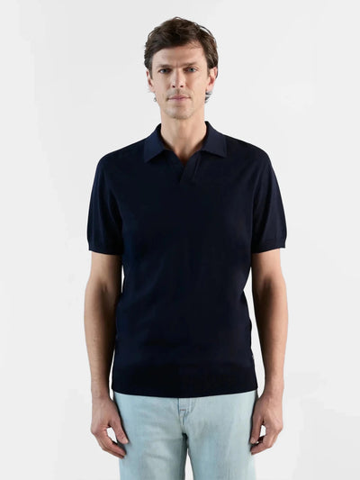 Polo col ouvert en maille marine - IZAC
