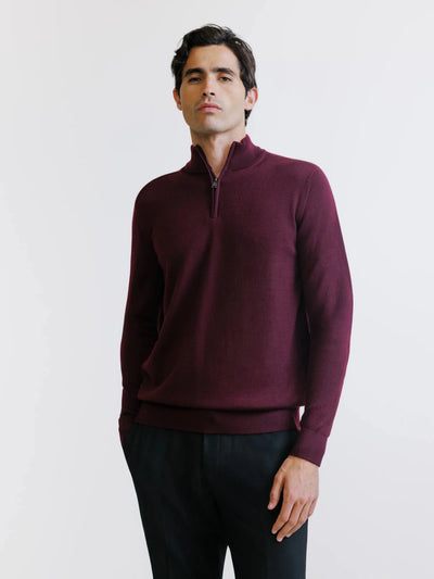 Burgundy Merino Wool Half-Zip Sweater