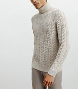 Pull col roulé torsadé beige