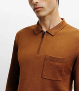 Pull col polo zippé en maille fine bronze