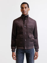 Dark brown suede stand-up collar jacket