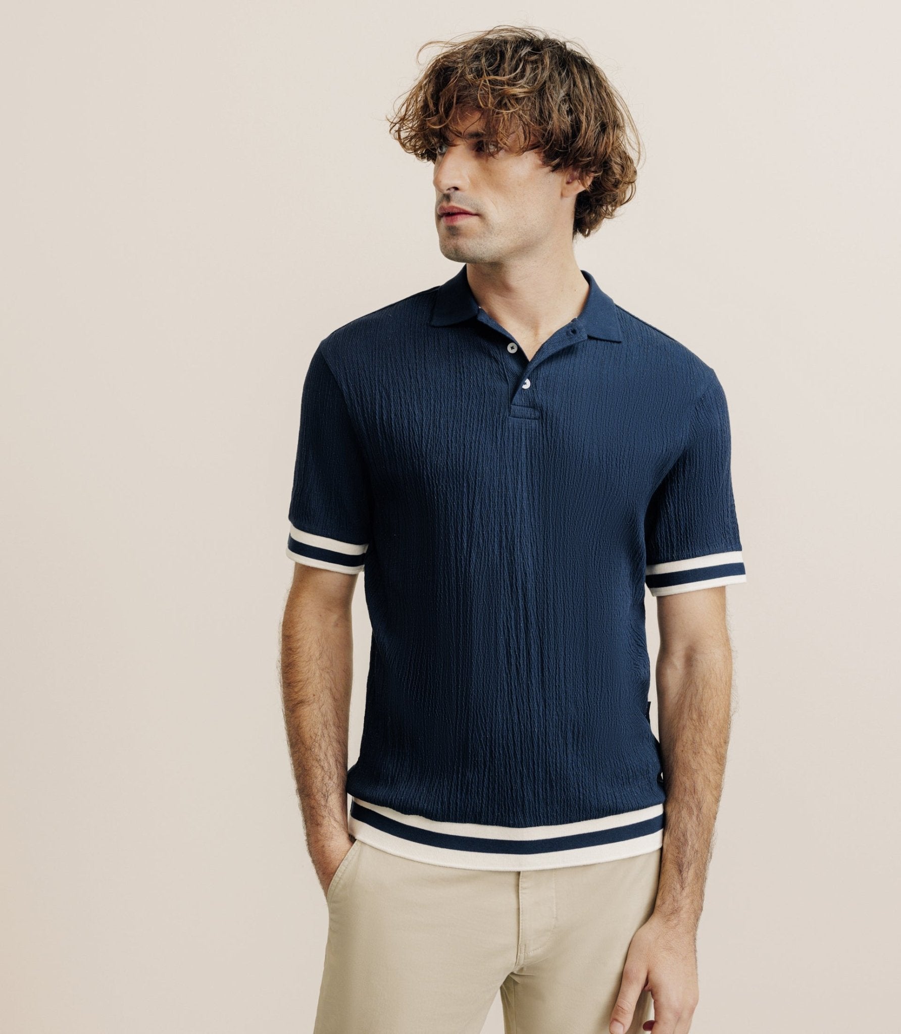 Polo boutonné en jersey marine - IZAC