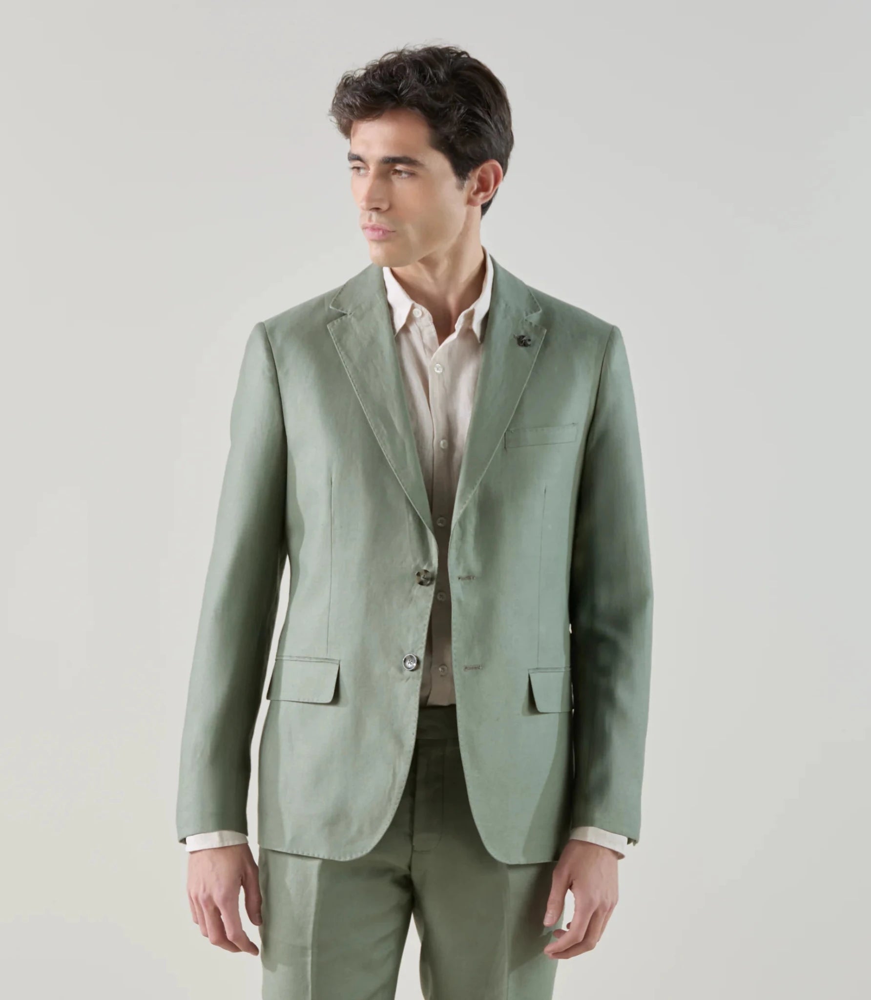Costume 2 boutons 100% lin vert - IZAC