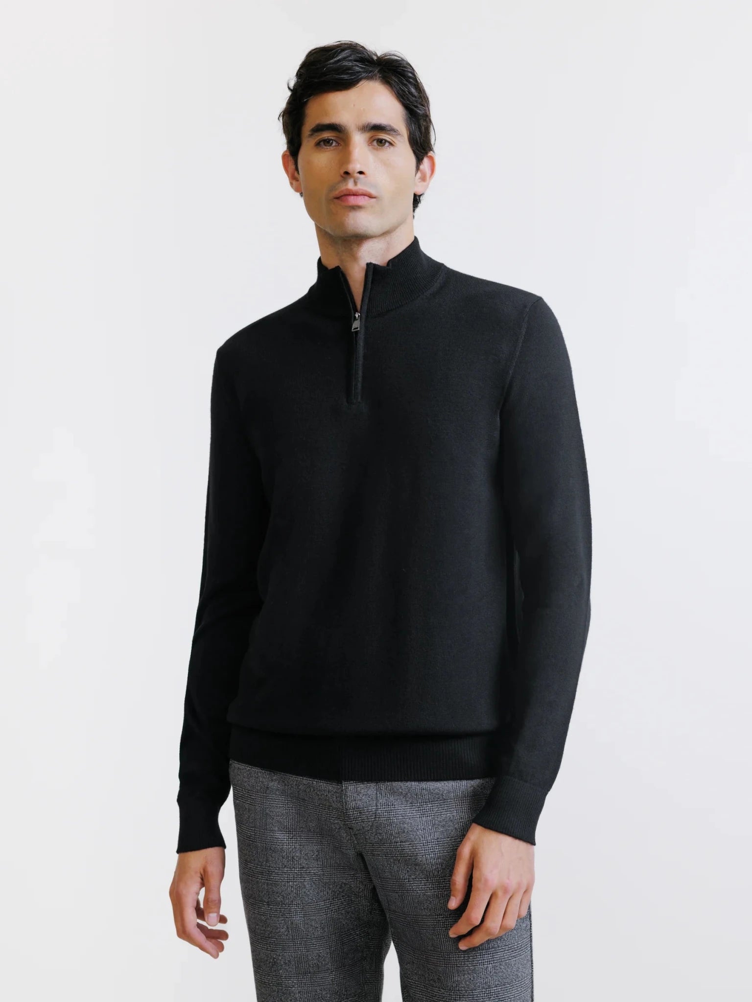 Pull demi zippé mérinos noir - IZAC