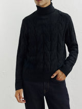 Pull col roulé torsadé noir