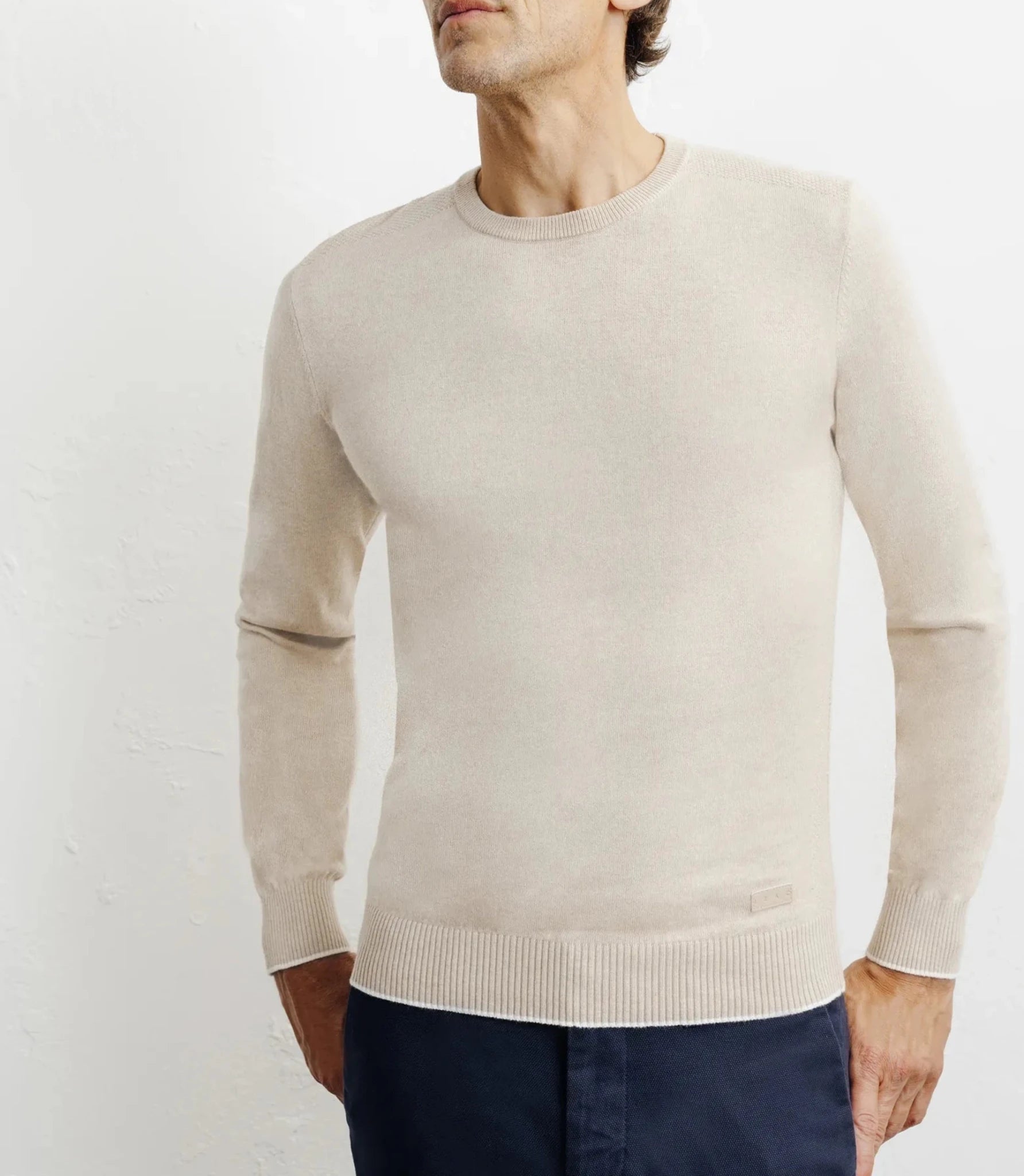 Pull col rond en coton beige - IZAC