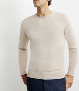 Round-neck sweater in beige cotton