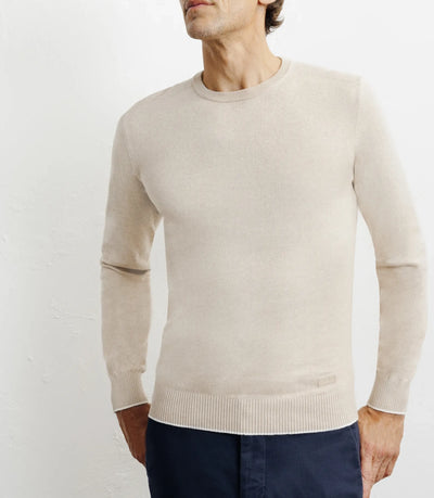 Pull col rond en coton beige