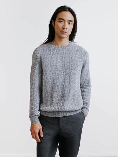Pull jacquard col rond gris