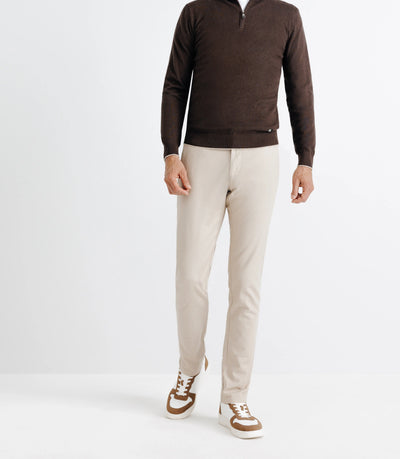 Pull coton/cachemire col zippé chocolat - IZAC