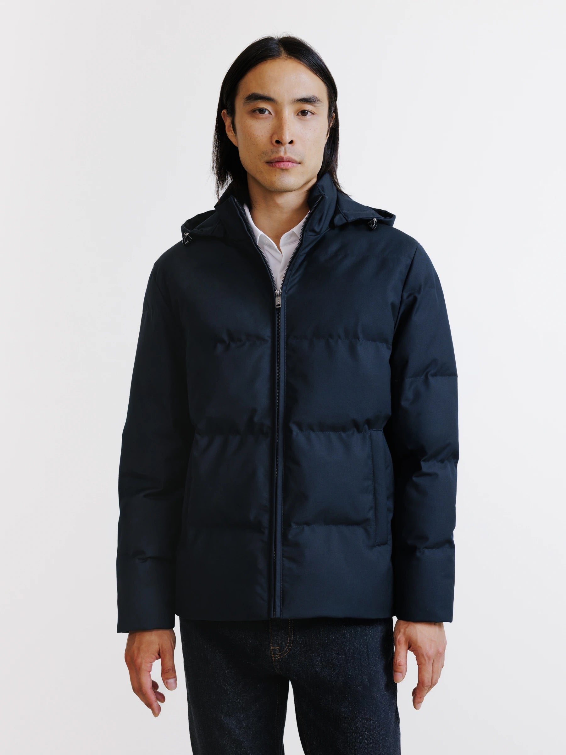 Navy short puffer jacket
