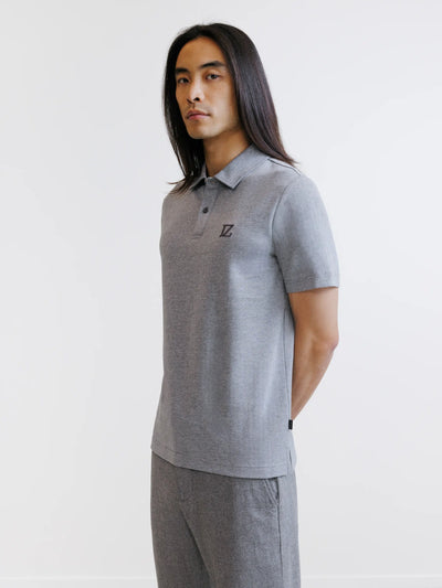 Grey marl herringbone polo shirt