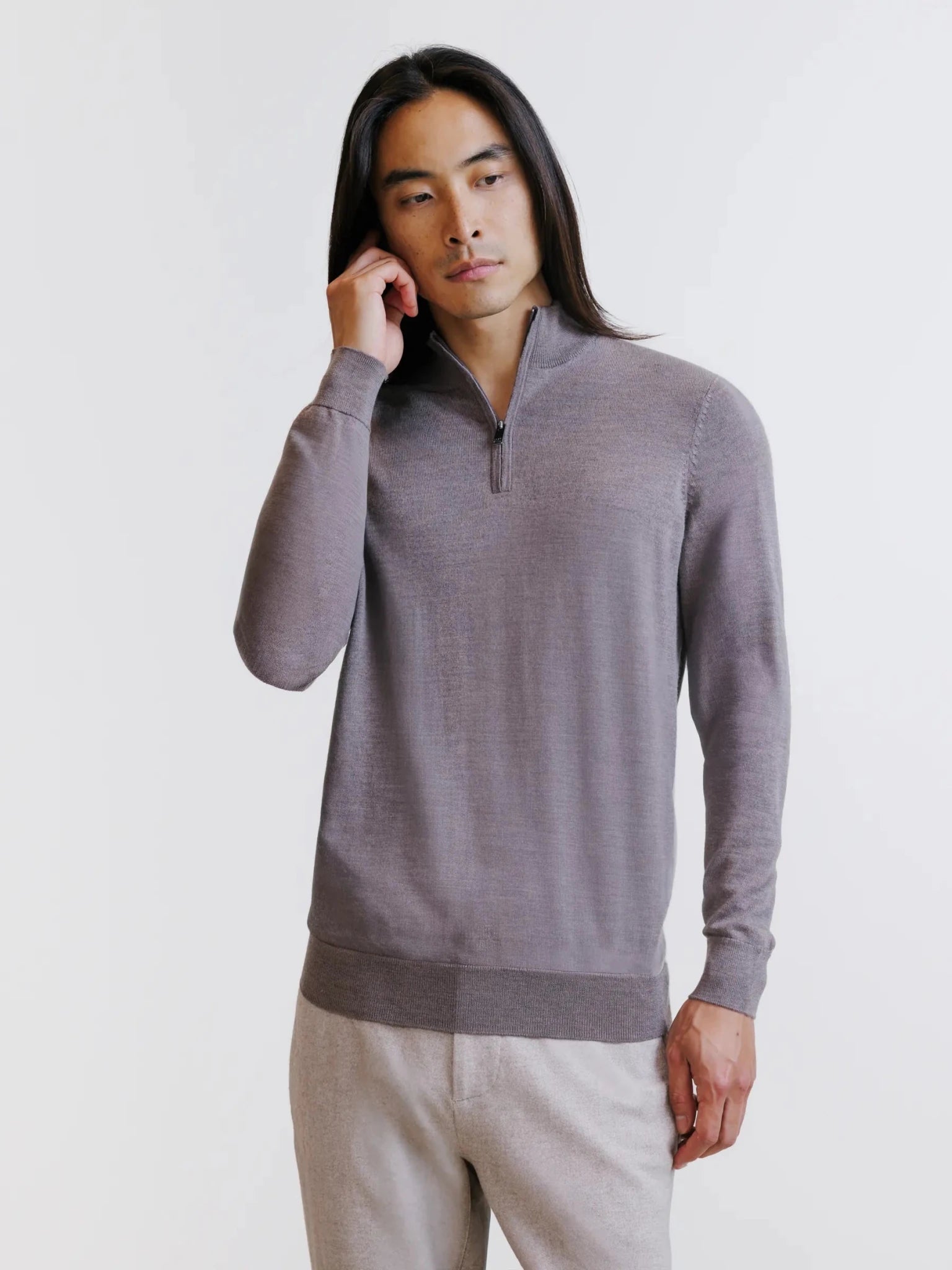 Chestnut Merino Wool Half-Zip Jumper
