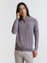 Pull demi-zippé en laine mérinos châtain