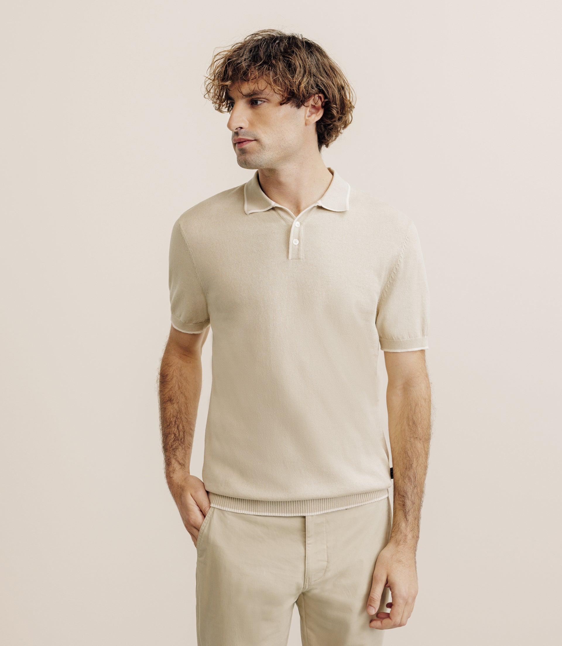 Polo col ouvert beige