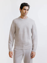 Round neck wool sweater in beige
