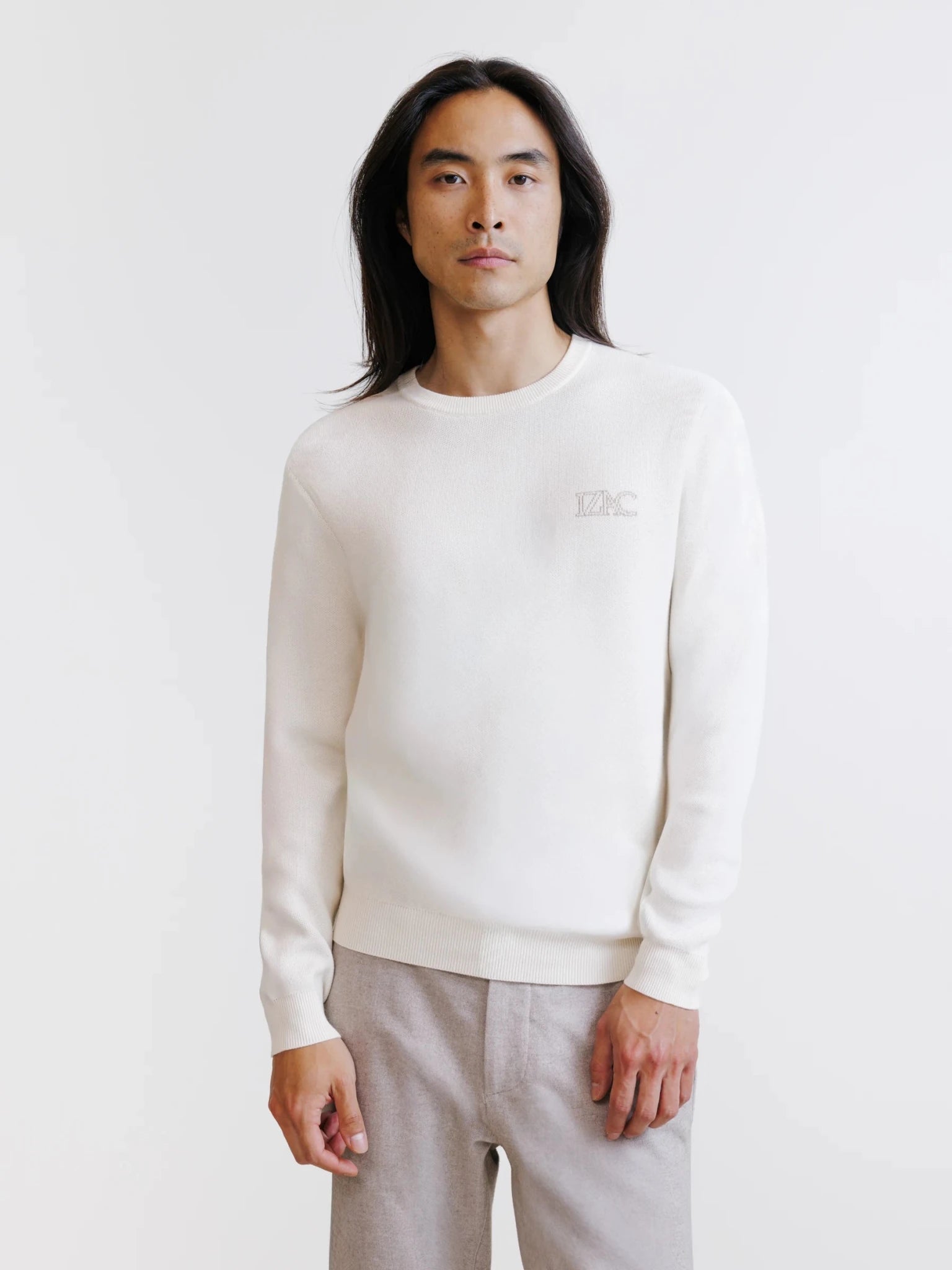 Pull jaquard col rond écru