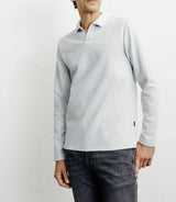 Polo shirt, open collar, long sleeves, china grey
