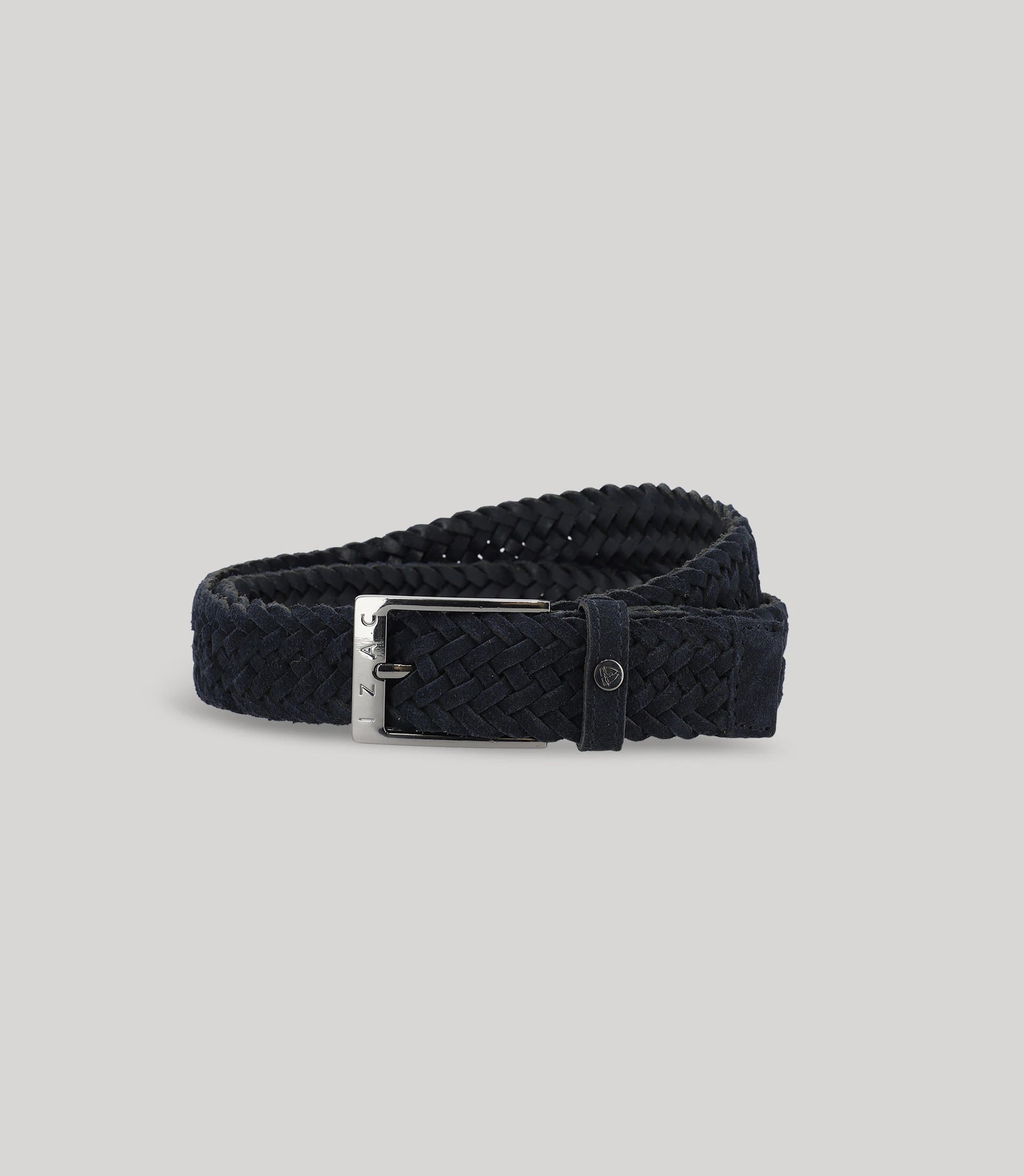 Ceinture tressée en cuir nubuck marine - IZAC