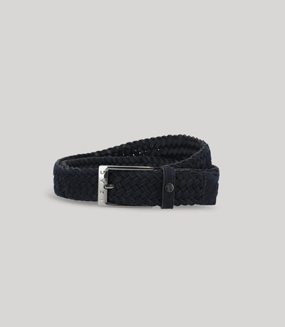 Ceinture tressée en cuir nubuck marine - IZAC