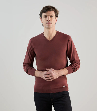 Pull col v rouge bordeaux - IZAC
