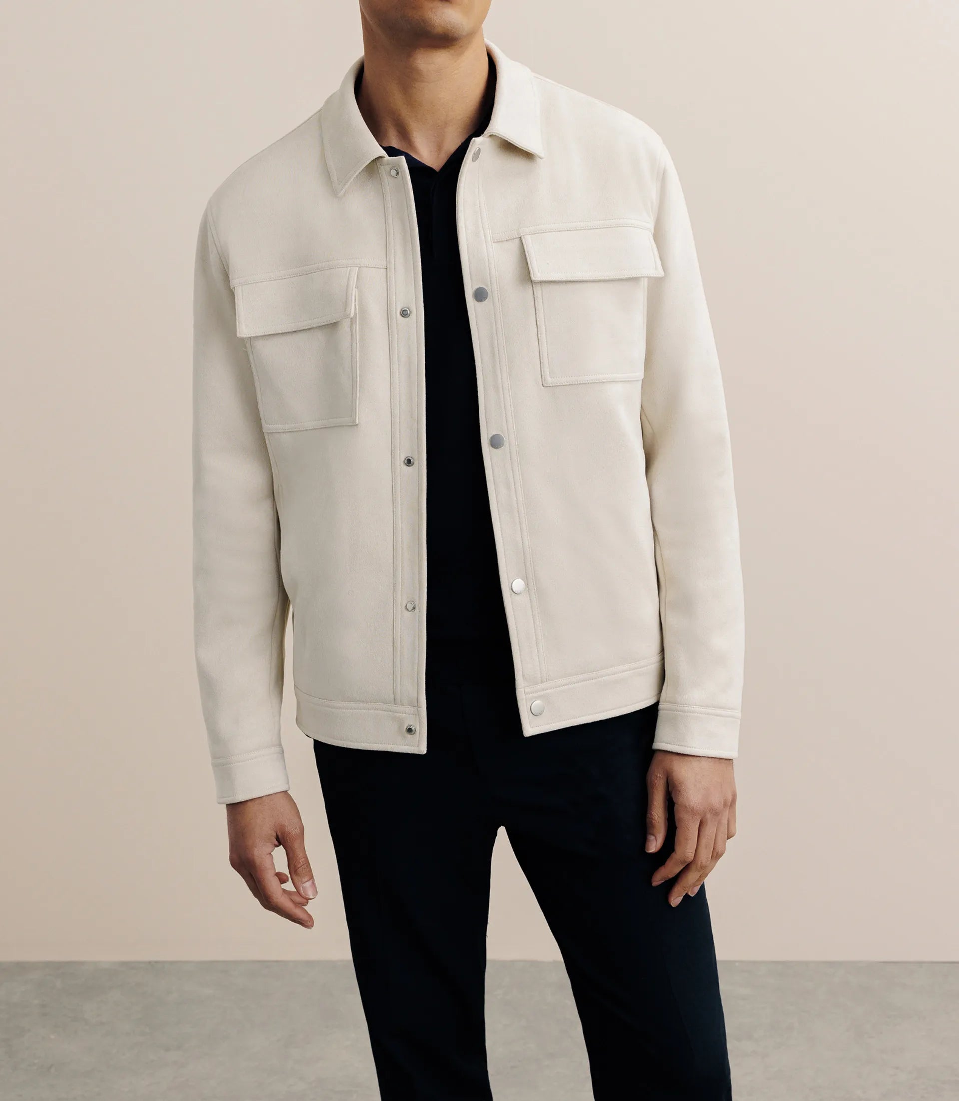 Blouson col chemise en suédine écru - IZAC